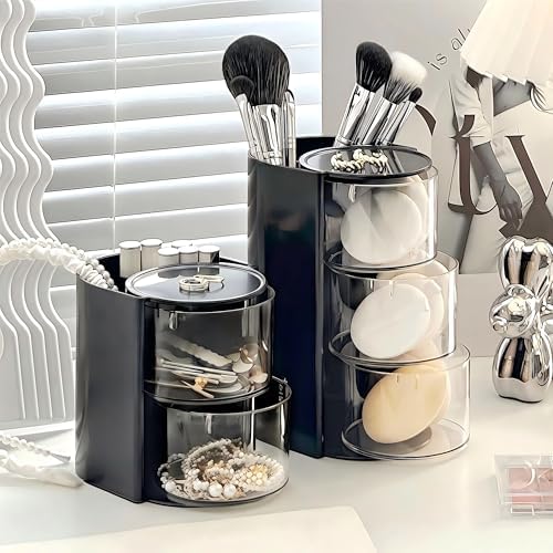 Azurphoric Hair Accessories Organizer with Hair Brush Holder(Black,2-Layer) - Image 4