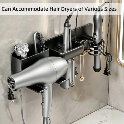 4-in-1 Hair Tool Organizer, Wall Mount Hair Dryer Holder, Black - Image 7