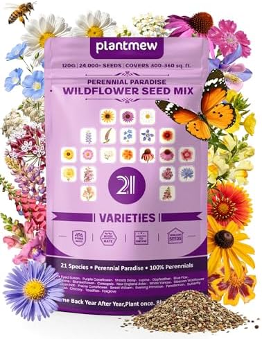 Wildflower Seeds – Perennial Paradise Mix, 21 Heirloom Species, 24,000+ Seeds (4oz) Covers 300-360 sq. ft., High Germination for Outdoor Pollinator Garden by PLANTMEW