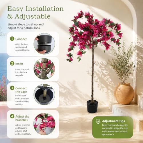 3.7FT Artificial Bougainvillea Tree,Faux Bougainvillea Trees with Pot & Realistic Wood Trunk,Potted Flowering Plant for Indoor Outdoor Home Living Room, Front Porch, Patio, Entryway Garden Decor - Image 6