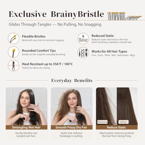 NuWay® DoubleC Pro® & Traveler® Combo (2-Brush Set) Professional Scalp Care & Detangling Hair Brushes with Patented Double Curve Design, Travel Case, Wet & Dry Hair (Midnight Black) - Image 4