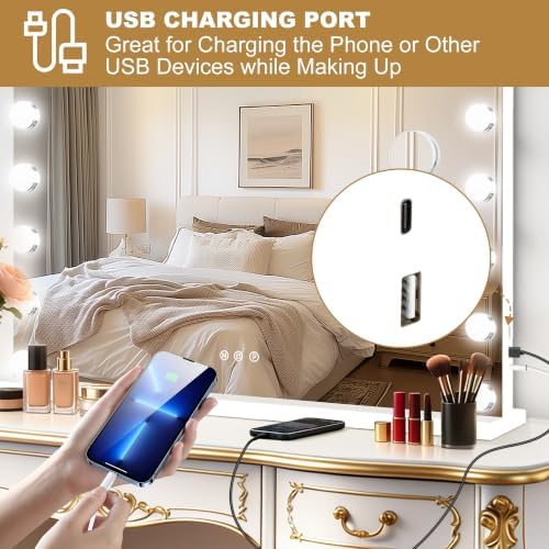 Moonee Vanity Mirror with Lights, Hollywood Lighted Makeup Mirror with 23 Dimmable Bulbs and 10X Magnification, 3 Colors Modes, Light Up Mirror, Gifts for Women, Girls,Dorm Room Essentials（44" x 30"） - Image 5