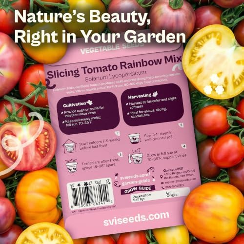 SVI 100 Rainbow Blend Tomato Seeds (Solanum lycoperscium) – Mixed Slicing Tomato Seed Packets, Heirloom Tomatoes Seed Mix – Indeterminate Vegetable Seeds for Outdoor Vegetable Garden, Raised Beds - Image 2