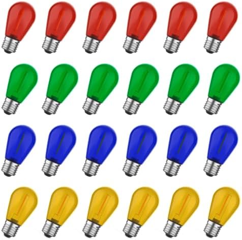GvvooHome Colored Light Bulbs 24 Pack, S14 Bulbs for Outdoor String Lights by GvvooHome