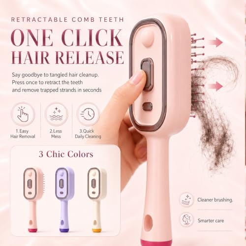 Electric Spray Air Cushion Massage Comb,5 in 1 Rechargeable Steam Brush for Hair,Self-Cleaning Detangling Anti-Frizz Hair Brush for Scalp Massage&Smooth Hair,Portable Travel Hairs Styling Tool(Purple) - Image 5