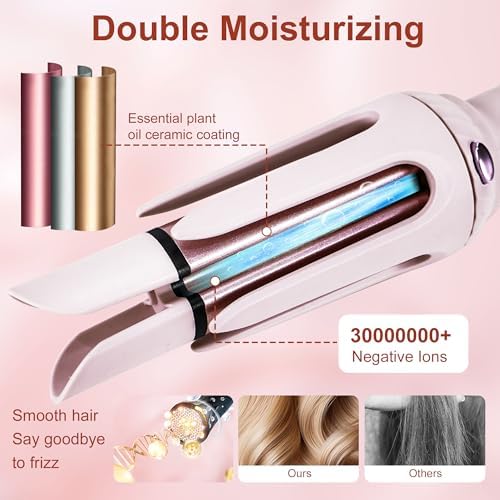 CHIKYO 3 in 1 Multifunctional Hot Tool, Automatic Curling Irons with 2 Ceramic Barrel(1", 1.25") & Hair Straightener Brush, Hair Curler & Straightening Comb, Colored Pink - Image 4