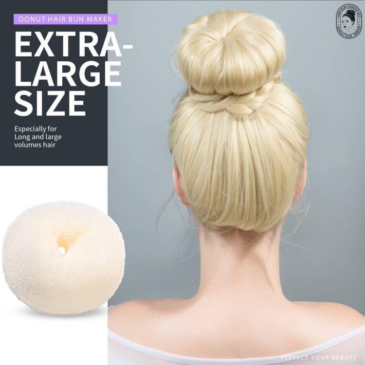 Teenitor Hair Bun Maker Set - 7 Hair Donut for Buns (1 Extra-Large, 2 Large, 2 Medium, 2 Small), 5 Elastic Bands, 20 Hair Pins, Cream White Color - Image 5