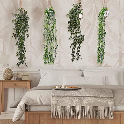 Irenare 4 Pcs Fake Hanging Plants Artificial Indoor Decoration 30 Inch Artificial Hanging Eucalyptus Vines Potted for Home Mandala Greenery for Living Room Office Bedroom Garden Indoor Outdoor(Green) - Image 6