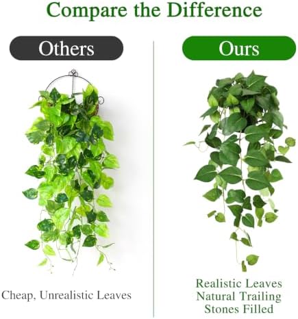 CEWOR Fake Plants Indoor 2 Packs 33" Fake Pothos Hanging Plants with Plastic Pot for Home Office Indoor Decor (Green) - Image 5