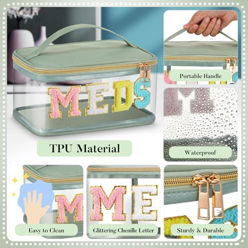 Geetery Meds Travel Bag Sage Green, Meds Chenille Letter Clear - Image 4