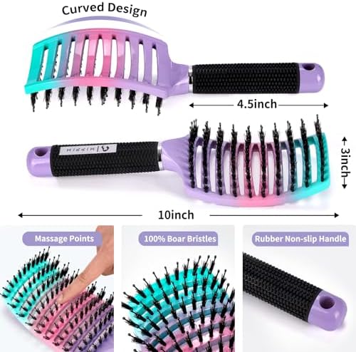 HIPPIH Boar Bristle Hair Brush Set of 2, Detangling Smoothing for Wet & Dry - Image 2
