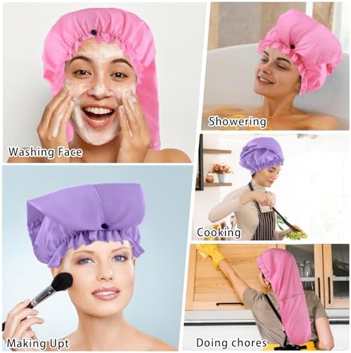 2 Pcs Large Shower Cap for Braids, Extra Long Shower Cap for Women Long Hair & Locs, Waterproof Hair Bonnets for Dreadlocks Drawstring Bath Caps for Women & Men (Pink, Purple) - Image 5