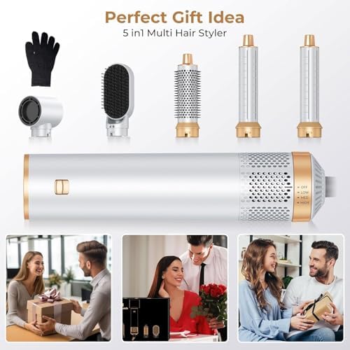 5 in 1 Hair Dryer Brush Set, High Speed Hot Air Styler with Auto Wrap Curlers, Blow Dryer Brush for Drying Curling Straightening, Frizz-Free Volume Styling Tools (Platinum) - Image 6