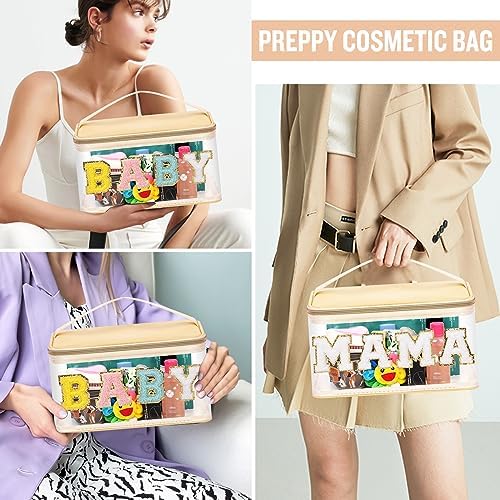2 Pcs Chenille Letter Clear Makeup Bags Mama Baby Pouch, Preppy Patch Makeup Bag Mama Baby Hospital Duffle Bag Zipper with Handle, Travel Baby Toiletry Bag Nylon Cosmetic Handbag for Women(MAMA+BABY) - Image 5