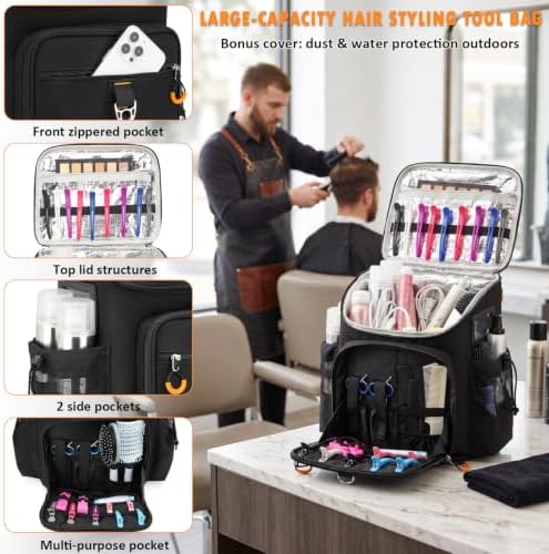 Hairstylist Traveling Bag, Large Barber Travel Backpack for Hot Hair Tools - Image 4