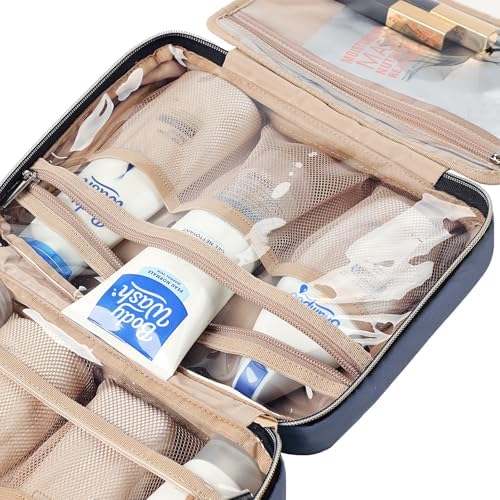 NISHEL Travel Toiletry Bag for women, Portable Hanging Organizer for Travel-Sized Shampoo, Conditioner, Brushes Set, Makeup Accessories, Medium Size, Aegean-Blue - Image 6