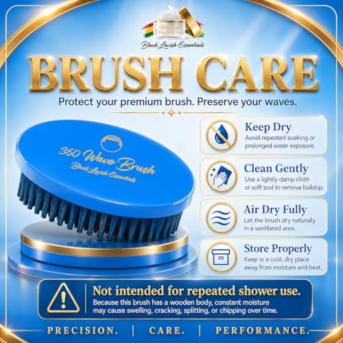 360 Wave Brush, Soft, Build Deeper Waves & Hard Boar Bristle, Curved Design, Black Lavish Essentials Signature (Medium-Hard Brush, Sky Blue) - Image 6