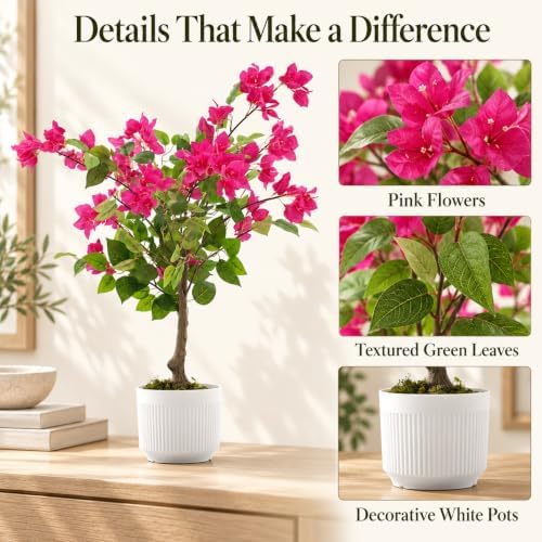 2 Pack 30" Artificial Bougainvillea Trees in Pots, Pink Flowers - Image 5