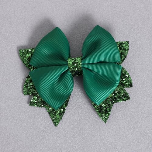 Girls Christmas Dark Green Hair Bow Clips 2 Pcs 3.5" Glitter Leather Ribbon Dress Bow Alligator Barrettes for Toddler Teens Kids Women Xmas Easter Holiday Party Costume Accessory Gift - Image 6