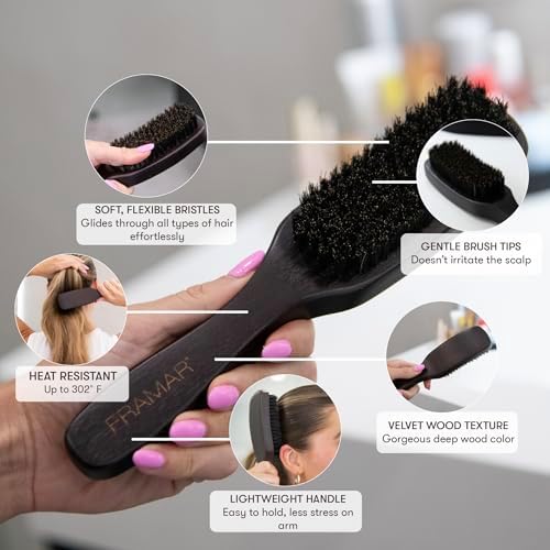 FRAMAR Slick Back Hair Brush Boar Bristles, Slick Back Brush – Brown Velvet - Image 3