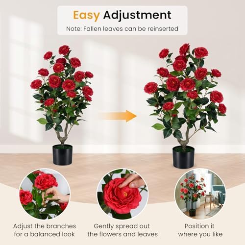 Goplus 35.5’’ Artificial Camellia Tree, Flower Plants Artificial Tree - Image 7