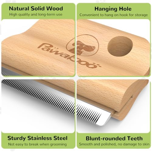 Pawaboo Deshedding Brush for Dogs & Cats, Dog Hair Removal Comb with Ergonomic Gripping, Wooden Grooming Shedding Brush for Long Hair Dogs and Cats, Hangable Pet Cleaning Comb Supplies, 3 Inch, Wood - Image 4