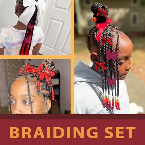100PCS Hair Beads for Braid Wine Red Mini Bow Hair Clips Lace Embroidery Butterfly Hair Clips Gradient Acrylic Pony Beads Loc Dreadlock Kits for Women - Image 3