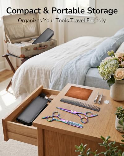 ULG Hair Cutting Scissors Thinning Shears Kit 10 PCS Home Set with Cape(RB) - Image 4