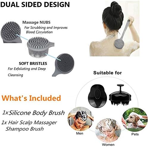 Silicone Body Scrubber & Scalp Massager, Long Handle Back Scrubber for Shower, Exfoliating Brush, Hair Dandruff Shampoo Brush for Men, Women & Kids - Image 2