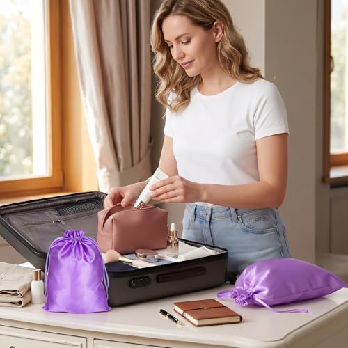 JIEYAO 6 Pieces Wig Bags with Satin Drawstring, Purple Silk Wig Storage Bags Storage for Wigs Extension Bundle(Purple) - Image 4