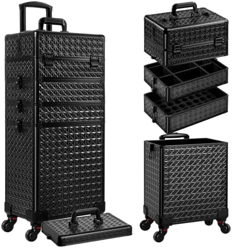 AROUS 5 in 1 Rolling Makeup Train Case with Lid Cosmetology Case on Wheels by Unknown