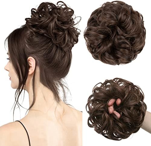 CJL HAIR Large Messy Bun Hair Piece Wavy Curly Scrunchies Synthetic Chignon Ponytail Hair Extensions Thick Updo Hairpieces for Women Ginger Brown by CJLHAIR