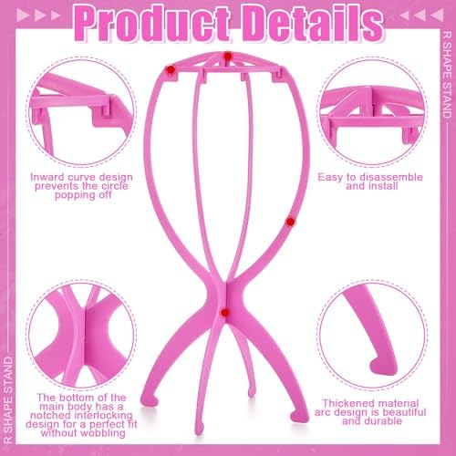 ProSuites 2 Pack Pink Wig Head Stand with 3 PCS Wig Brush Comb, Travel Wig Holder Comb Set for for Women Multiple Wigs - Image 3