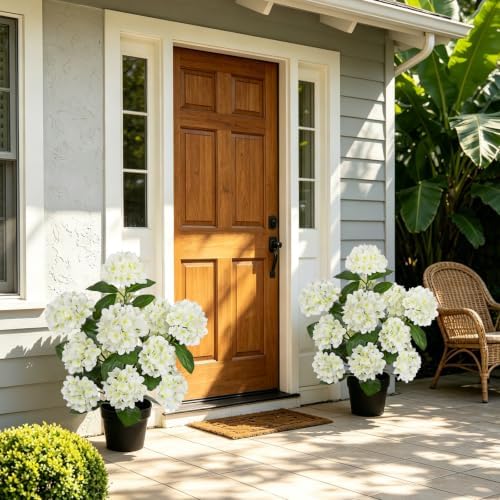 2.2FT White Hydrangea Artificial Flowers Tree 2 Pack Faux Hydrangea Potted - Image 3