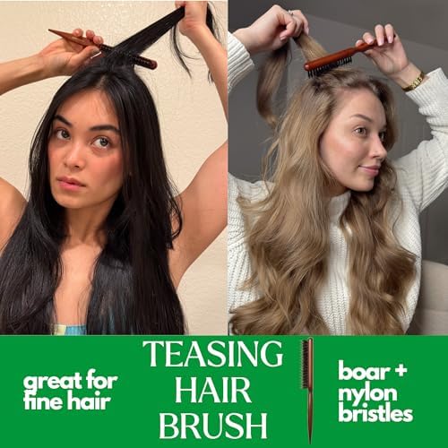 GranNaturals Boar & Nylon Bristle Styling Brush - Teasing Comb with Rat Tail Pick for Backcombing, Smoothing, Edge Control and Volume Creation (Pack of 3) - Image 2