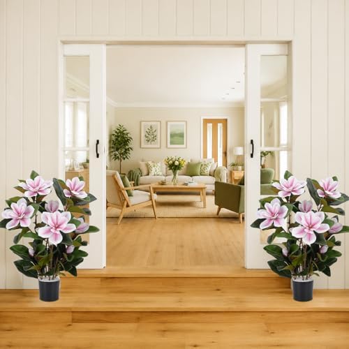 27.5" Fake Potted Plants Artificial Magnolia Flowers for Outdoors, Pink - Image 6