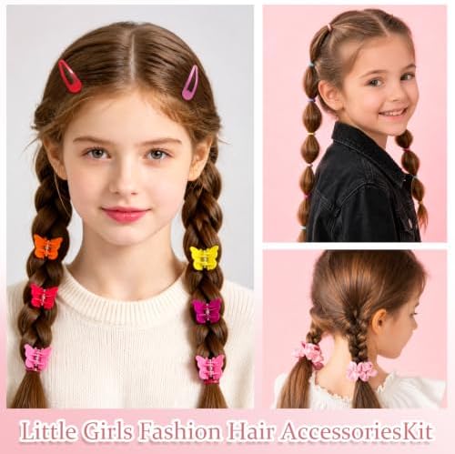 Rosvia Hair Accessories Set for Girls,Toddler Colorful Elastic Hair Ties with Gift Box 505PCS, Cute Rabbit Ear Hair Ties, Mini Flower Claw Clips and Butterfly Hair Clips,Satin Silk Scrunchies - Image 4
