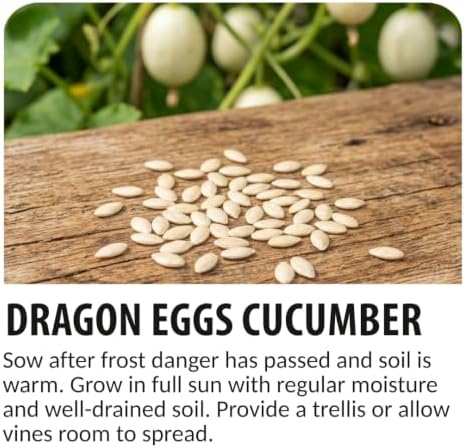 40 Dragon's Egg Cucumber Seeds | Creamy White Heirloom Cucumber Seeds - Image 4