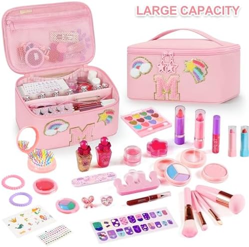 OCHEAL Initial Makeup Bag,Pink Travel Makeup Organizer Case Beauty Toiletry Cosmetic Bag with Rainbow, Trendy Stuff Personalized Gifts for Women and Girls-M - Image 2