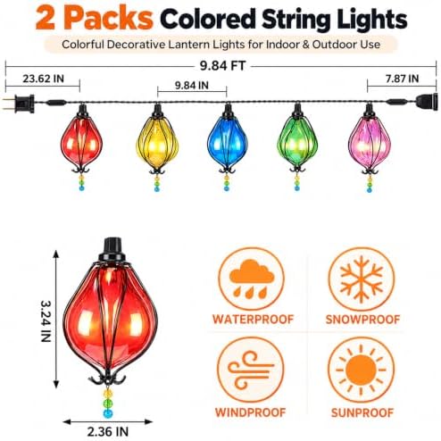 2 Packs Outdoor String Lights, 10FT Multicolor Patio String Lights Plug-in - Image 2