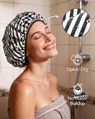 Yanibest Frizz Free Satin Lined Shower Cap with Soft Elastic Band - Image 4