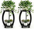 2 Pack 2 Tier Wooden Plant Stand Indoor with Wheels – Tall Plant Stand for 6-12 Inch Pots, Mid-Century Modern Rustic Plant Table Indoor, Pedestal Stand for Corner, Living Room, Balcony, Black by Unknown
