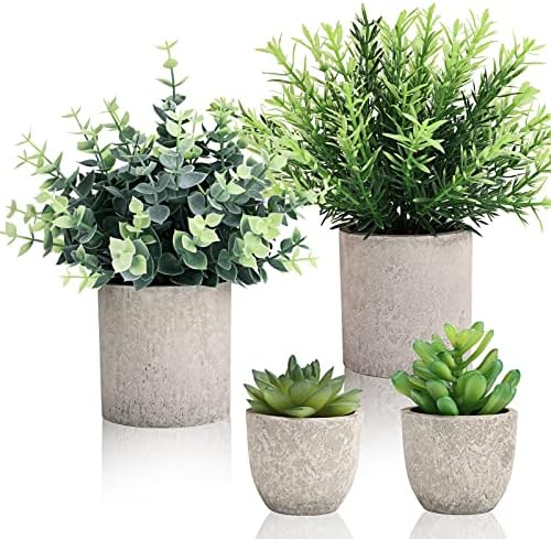 CEWOR 4 Pack Small Fake Plants Eucalyptus Rosemary Succulents Plants Artificial in Pots for Shelf Artificial Greenery Eucalyptus Plant Indoor for Home Bedroom Living Room Decoration by CEWOR