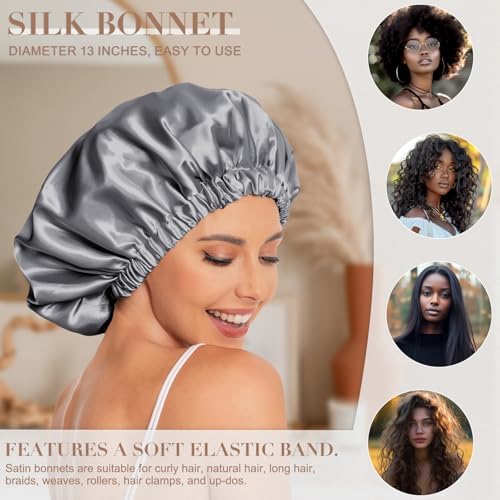 Edoneery Satin Bonnet for Sleeping Women, Double Layer Curly Hair Cap - Image 3