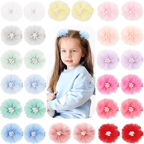 DED 28PCS 2" Chiffon Flower Hair Clips with Pistil for Baby Girls Infants by DED