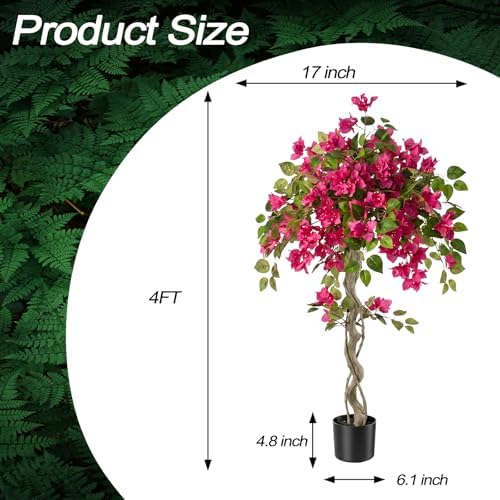 2Pack Artificial Bougainvillea Tree, 4FT Faux Bougainvillea for Indoor Outdoor Decor, Lifelike Bougainvillea Artificial Flowers Plant for Office, Front Porch, Living Room & Patio - Image 2