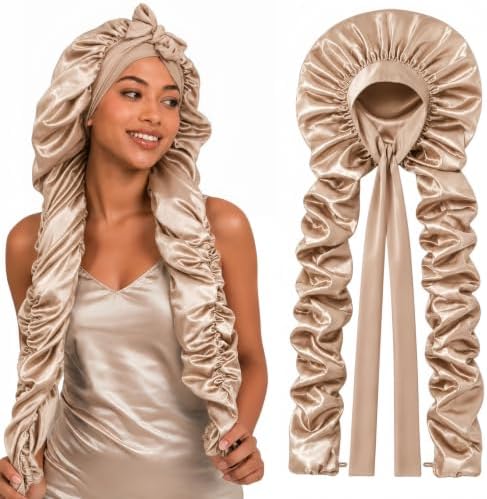 Double Layer Slik Like Satin Bonnet, 33-43" XXL Bonnet for Braids Long Hair by Kemispary