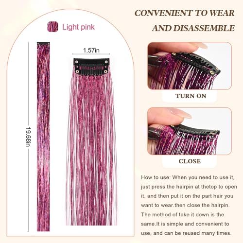 Leuceiy Hair Tinsel Clip in,Hair Accessories Tinsel Hair Extensions for Girls Pack of 6 Pcs 20 Inch,Fairy Hair Tinsel Kit,Heat Resistant New Years Festival Party - Image 2