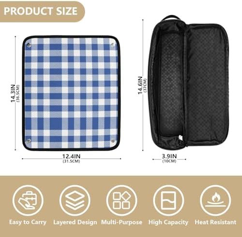 Blue Plaid Check Hair Tools Travel Bag Portable Carrying Case with Heat Resistant Mat Travel Organizer Pouch for Curling Iron Flat Irons Hair Dryer - Image 4