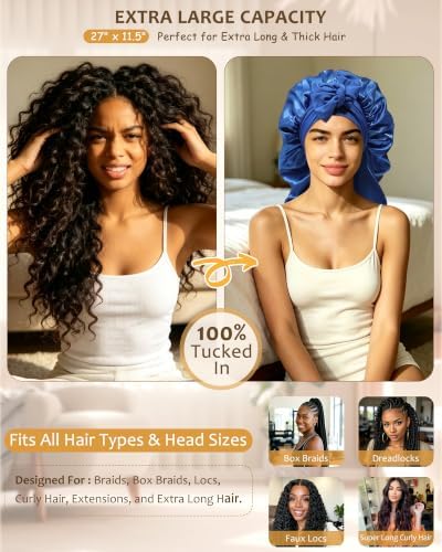 AWAYTR Long Satin Bonnet for Braids - Double Layer Hair Bonnet for Sleeping - Image 2